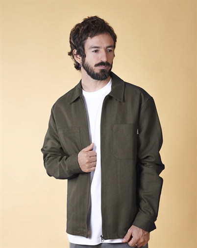 Elsk - Herringbone Zip Mens Overshirt - Turtle Green
